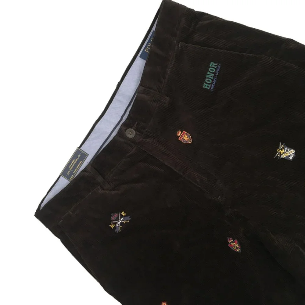 NEW $198 Polo Ralph Lauren Cords Pants!  Brown  Embroidered Crests  Classic Fit